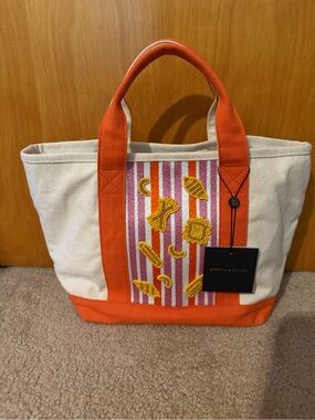 NWT- America & Beyond Orange-Trim Canvas Beaded Tote Bag